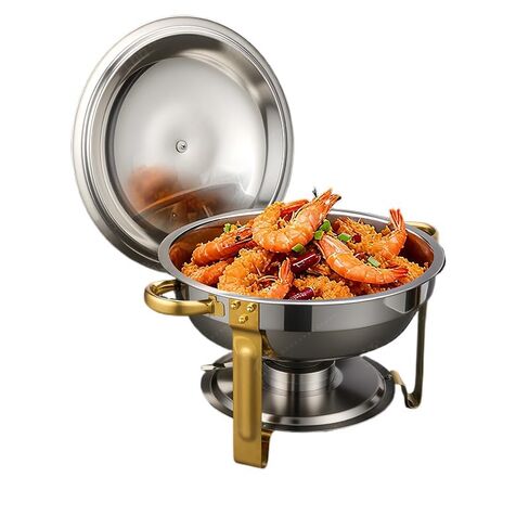 5QT Golden Round Chafing Dish Buffet Set, Stainless Steel Food Warmer with Tempered Lid for Wedding & Party, Professional Catering Server for Events, [1/2/3/4 Pack] (Gold,4 Pack) in Saudi Arabia