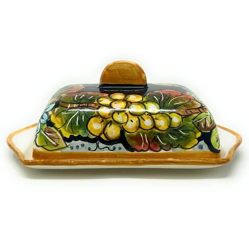 CERAMICHE D'ARTE PARRINI- Italian Ceramic Butter Dish Hand Painted Decorated Grape Made in ITALY Tuscan Art Pottery in Saudi Arabia