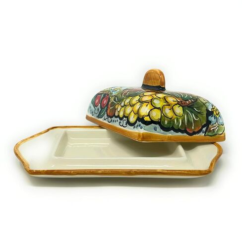 CERAMICHE D'ARTE PARRINI- Italian Ceramic Butter Dish Hand Painted Decorated Grape Made in ITALY Tuscan Art Pottery in Saudi Arabia