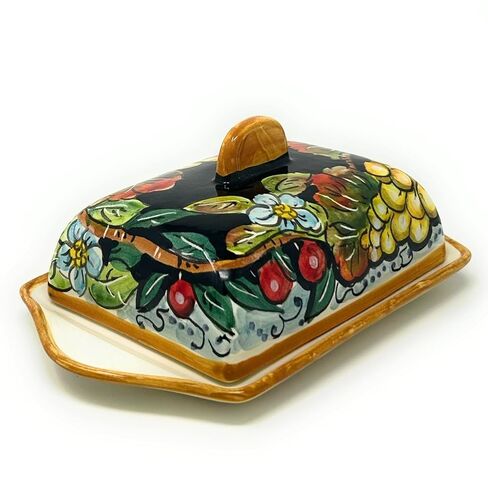 CERAMICHE D'ARTE PARRINI- Italian Ceramic Butter Dish Hand Painted Decorated Grape Made in ITALY Tuscan Art Pottery in Saudi Arabia