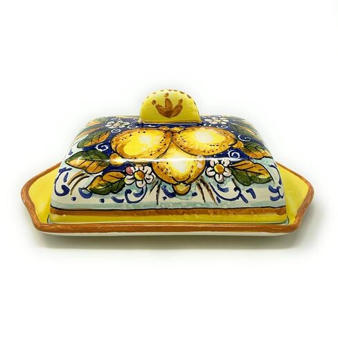 CERAMICHE D'ARTE PARRINI- Italian Ceramic Butter Dish Hand Painted Decorated Three Lemons Made in ITALY Tuscan Art Pottery in Saudi Arabia