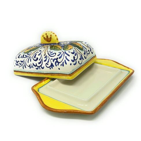 CERAMICHE D'ARTE PARRINI- Italian Ceramic Butter Dish Hand Painted Decorated Three Lemons Made in ITALY Tuscan Art Pottery in Saudi Arabia