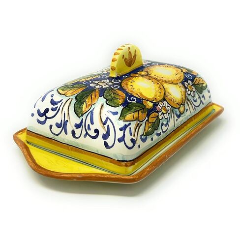 CERAMICHE D'ARTE PARRINI- Italian Ceramic Butter Dish Hand Painted Decorated Three Lemons Made in ITALY Tuscan Art Pottery in Saudi Arabia