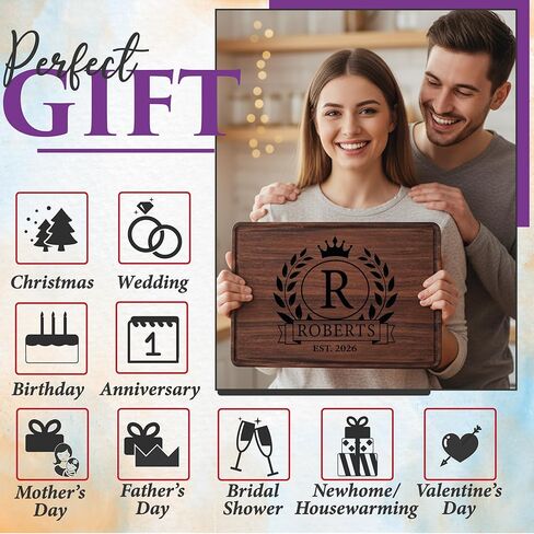 Personalized Cutting Board – Custom Bamboo Engraved Charcuterie Board, Wedding, Anniversary, Bridal Shower, Engagement, Christmas & Housewarming Gift for Couples, Family & Parents in Saudi Arabia