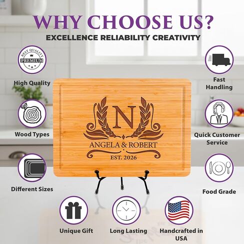 Personalized Cutting Board – Custom Bamboo Engraved Charcuterie Board, Wedding, Anniversary, Bridal Shower, Engagement, Christmas & Housewarming Gift for Couples, Family & Parents in Saudi Arabia