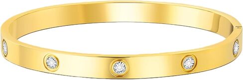 Christmas Gift MVCOLEDY Jewelry Gold /White Gold Plated Bangle Bracelet Heart Stone Stainless Steel with Crystal Bangle Bracelets for Women Jewelry Size 6.7 Inches in Saudi Arabia