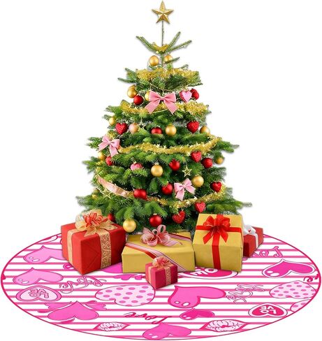 48 Inch Valentine's Day Tree Skirt - Love Heart Soft Farmhouse Christmas Tree Collar with Red Trim Decor Xmas Holiday Decoration (Red) in Saudi Arabia