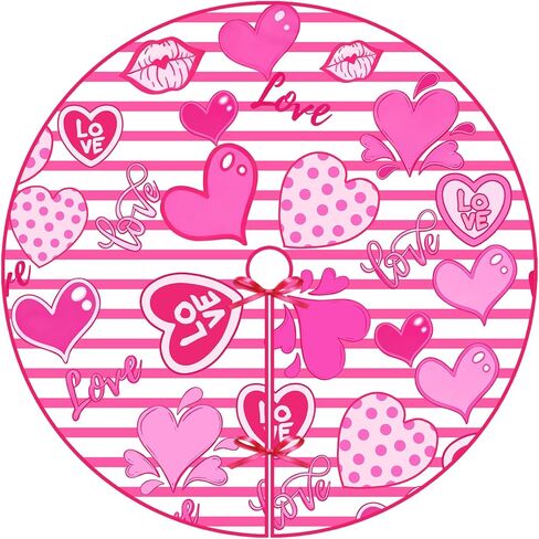 48 Inch Valentine's Day Tree Skirt - Love Heart Soft Farmhouse Christmas Tree Collar with Red Trim Decor Xmas Holiday Decoration (Red) in Saudi Arabia
