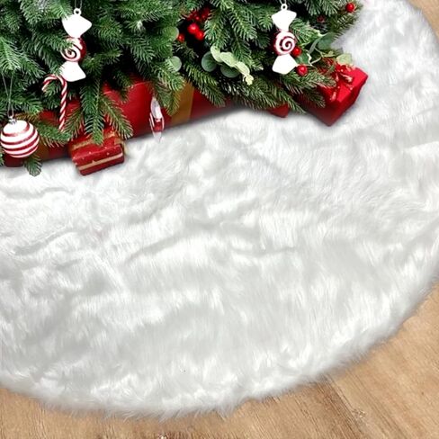 تنورة شجرة عيد الميلاد من الفرو الصناعي الأبيض بمقاس 48 بوصة، تنورة شجرة عيد الميلاد من القطيفة، زينة شجرة عيد الميلاد. in Kuwait