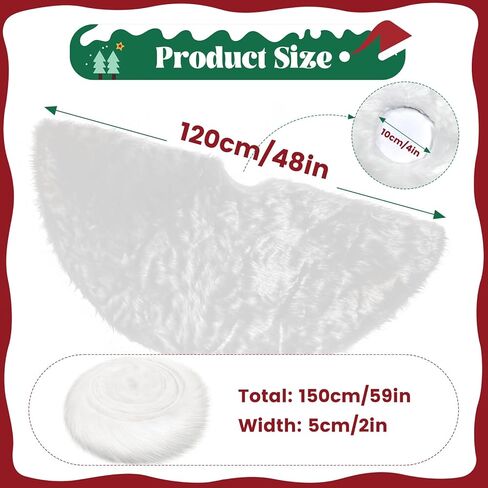 تنورة شجرة عيد الميلاد من الفرو الصناعي الأبيض بمقاس 48 بوصة، تنورة شجرة عيد الميلاد من القطيفة، زينة شجرة عيد الميلاد. in Kuwait