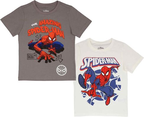 Marvel Superheroes Boys 2 Pack Short Sleeve T-Shirts, Avengers Spiderman Tees 2-Pack for Boys in Saudi Arabia