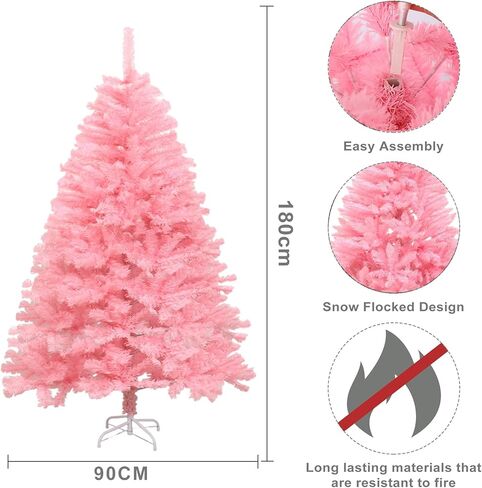 Christmas Tree,1.8m/6ft Pink Artificial Christmas Pine Tree with X-Shaped Foldable Stand, for Outdoor and Indoor Decor 180cm in Saudi Arabia