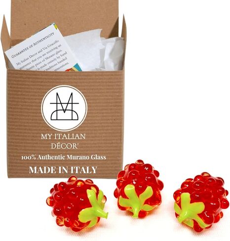 تماثيل التوت الزجاجية من زجاج مورانو من MY ITALIAN DÉCOR، 3 قطع، مقتنيات تماثيل زجاجية وديكور فواكه زجاجي مزخرف، تمثال زجاجي فواكه، هدايا زجاج مورانو، مصنوعة يدويًا في إيطاليا in Kuwait