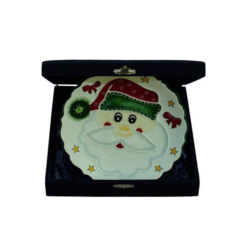 Anka Handcrafts - ديكورات منزلية لعيد الميلاد - Tonton Santa Claus - ألواح سيراميك مصنوعة يدويًا ومرسومة يدويًا مع سطح منقوش فريد - مع اللون الأزرق الداكن. حالة مخملية – عيد الميلاد للمنازل 777 in Kuwait
