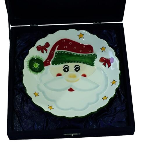 Anka Handcrafts - ديكورات منزلية لعيد الميلاد - Tonton Santa Claus - ألواح سيراميك مصنوعة يدويًا ومرسومة يدويًا مع سطح منقوش فريد - مع اللون الأزرق الداكن. حالة مخملية – عيد الميلاد للمنازل 777 in Kuwait