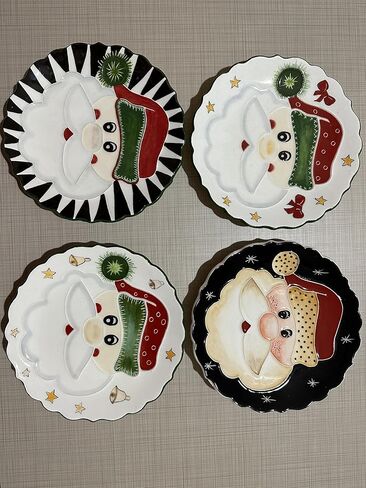 Anka Handcrafts - ديكورات منزلية لعيد الميلاد - Tonton Santa Claus - ألواح سيراميك مصنوعة يدويًا ومرسومة يدويًا مع سطح منقوش فريد - مع اللون الأزرق الداكن. حالة مخملية – عيد الميلاد للمنازل 777 in Kuwait