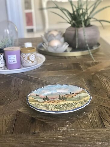 CERAMICHE D'ARTE PARRINI - طبق صغير من الفخار الإيطالي من السيراميك لتعليقه يدويًا ومزخرف بزهور عباد الشمس ومناظر طبيعية توسكانية صنع في إيطاليا in Kuwait