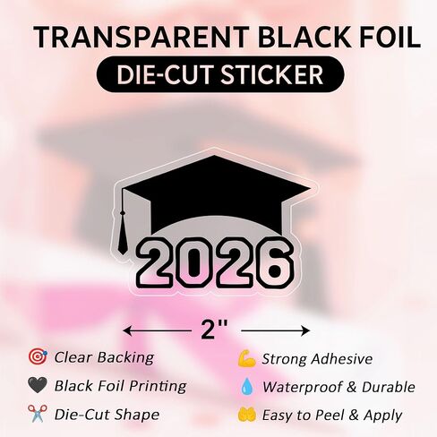 Class of 2026 Graduation Stickers - 120pcs Transparent Grad Stickers with Grad Cap Design, Perfect for 2026 Grad Party Favors, Envelop, Gift Seals, 2 Inch Irregular Graduate Labels (Black Foil) in Saudi Arabia