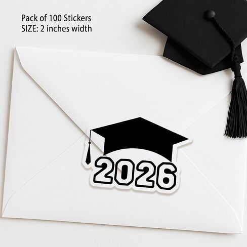 Class of 2026 Graduation Stickers - 120pcs Transparent Grad Stickers with Grad Cap Design, Perfect for 2026 Grad Party Favors, Envelop, Gift Seals, 2 Inch Irregular Graduate Labels (Black Foil) in Saudi Arabia