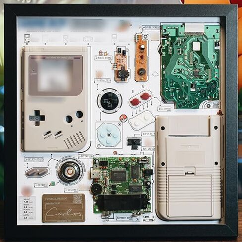 Framed Game Boy Teardown Display, Disassembled Retro Handheld Console Wall Art for Collectors and Game Room Decor in Saudi Arabia