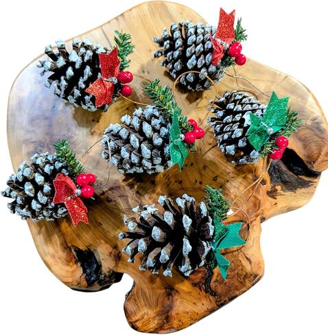Handmade Snowy Pinecone Ornaments with Berries and Bows, Set of 6 in Saudi Arabia