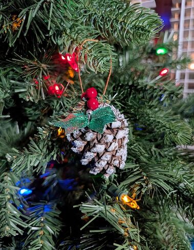 Handmade Snowy Pinecone Ornaments with Berries and Bows, Set of 6 in Saudi Arabia