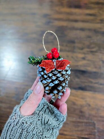 Handmade Snowy Pinecone Ornaments with Berries and Bows, Set of 6 in Saudi Arabia