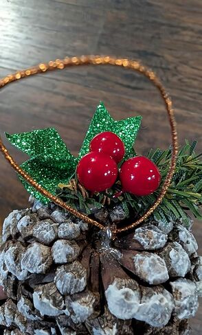 Handmade Snowy Pinecone Ornaments with Berries and Bows, Set of 6 in Saudi Arabia