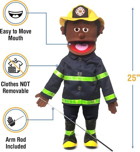 25" Fireman, Black Male, Full Body, Ventriloquist Style Puppet in Saudi Arabia
