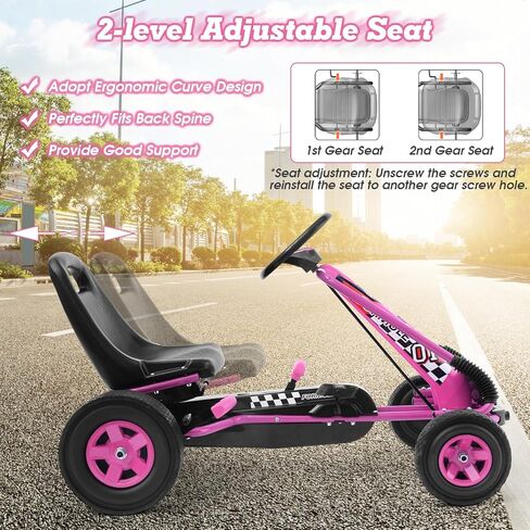 HONEY JOY Go Kart للأطفال، عربة رباعية العجلات للطرق الوعرة بدواسة للطرق الوعرة مع عجلات قيادة ومقعد قابل للتعديل، فرامل أمان، إطارات مطاطية EVA، قابض، سيارة متسابق خارجية للركوب على دواسة (وردي) in Kuwait