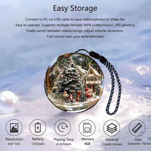 Memory Orb، 2026 New Memory Pearl، مشغل فيديو كرة بلورية مقاس 2.7 بوصة، فيديو وصور شخصية قابلة للتحميل عبر USB قابلة لإعادة الشحن للأزواج والأصدقاء والعائلة وعيد الميلاد in Kuwait