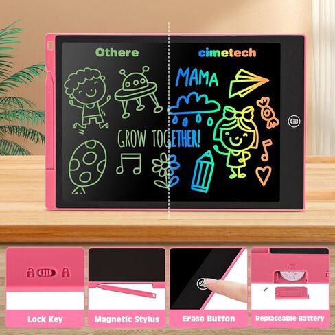 cimetech LCD Writing Tablet, Toddler Girl Toys for 1-3 Year Old, 12 Inch Drawing Pad for Kids Doodle Board, Learning and Educational Kids Toys for 4 5 6 7 8 Year Old Boys Birthday Gift, Pink in Saudi Arabia