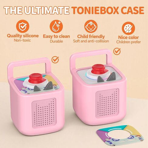 Silicone Protective Cover for Toniebox 2 Audio Player, Shockproof Anti Slip Silicone Case with Handle, Soft Easy Grip Cover, Easy to Clean Durable Sleeve (Pink) in Saudi Arabia