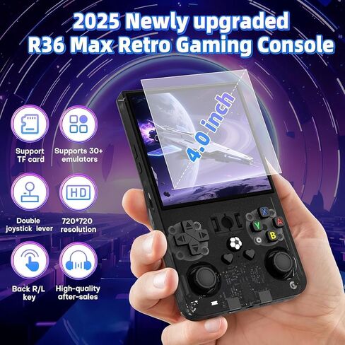 R36MAX Retro Handheld Game Console, 4.0 inch Retro Gaming Console with 64GB Memory, Video Game Consoles with 4000mAh Battery and 30+ Emulators, Ink Black in Saudi Arabia
