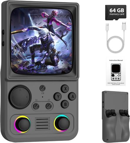 R36MAX Retro Handheld Game Console, 4.0 inch Retro Gaming Console with 64GB Memory, Video Game Consoles with 4000mAh Battery and 30+ Emulators, Ink Black in Saudi Arabia