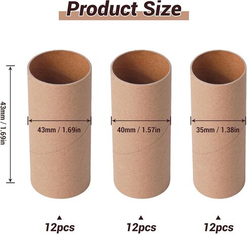 أنابيب من الورق المقوى البني Czoynife للحرف اليدوية، 36 حزمة، لفات ورق كبيرة للأطفال DIY، لوازم فنية للفصول الدراسية، ديكور للعطلات (1.38x3.98، 1.57x3.98،1.69x3.98) in Saudi Arabia