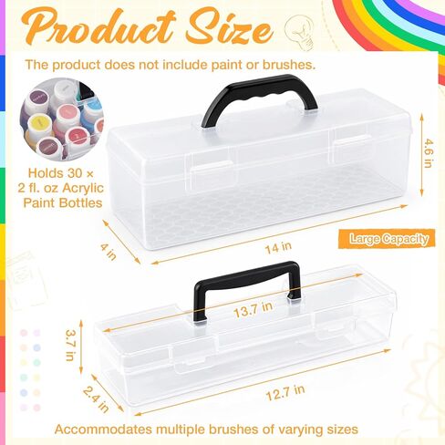 Geelin Clear Paint Storage Box and Paint Brush Storage Box Set, 30 Bottles Capacity Paints Organizer for 2 fl. oz Bottles, Portable Long Brush Holder Boxes, Craft Organizer in Saudi Arabia