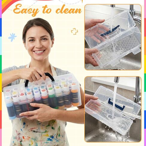 Geelin Clear Paint Storage Box and Paint Brush Storage Box Set, 30 Bottles Capacity Paints Organizer for 2 fl. oz Bottles, Portable Long Brush Holder Boxes, Craft Organizer in Saudi Arabia