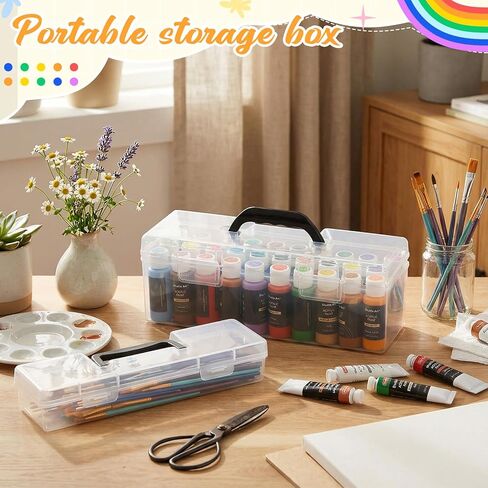 Geelin Clear Paint Storage Box and Paint Brush Storage Box Set, 30 Bottles Capacity Paints Organizer for 2 fl. oz Bottles, Portable Long Brush Holder Boxes, Craft Organizer in Saudi Arabia