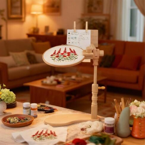 حامل حلقة التطريز من خشب الزان، قابل للتعديل 360 درجة يدور عبر الغرز بالإبرة حامل خشبي للجلوس إطار حلقة التطريز in Kuwait