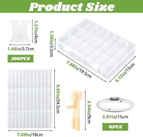 Embroidery Floss Organizer,Cross Stitch Thread Storage Box Tool,1 Bobbins Winder,1 Removable 24 Grids Clear Bead Organizer Case,100 Floss Bobbins,1 Numbered Sticker for Craft DIY in Saudi Arabia