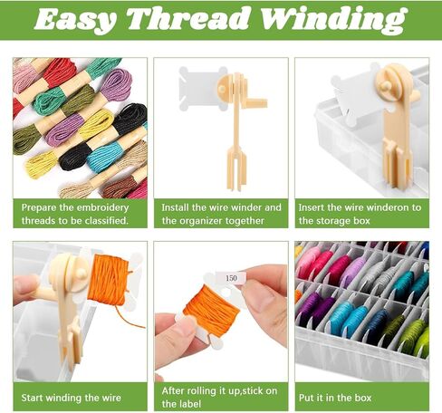Embroidery Floss Organizer,Cross Stitch Thread Storage Box Tool,1 Bobbins Winder,1 Removable 24 Grids Clear Bead Organizer Case,100 Floss Bobbins,1 Numbered Sticker for Craft DIY in Saudi Arabia