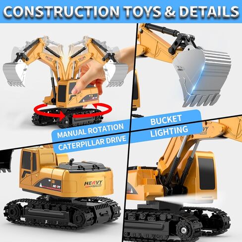 Remote Control Excavator and Dump Truck Toy Set - RC Construction Vehicles Toy with Barricades, Road Signs, Simulated Rocks, Lights and Sounds, Present for Toddlers 3-12 Year Boys Girls in Saudi Arabia