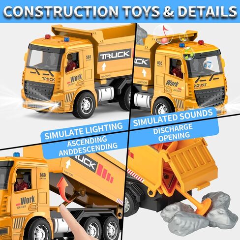 Remote Control Excavator and Dump Truck Toy Set - RC Construction Vehicles Toy with Barricades, Road Signs, Simulated Rocks, Lights and Sounds, Present for Toddlers 3-12 Year Boys Girls in Saudi Arabia