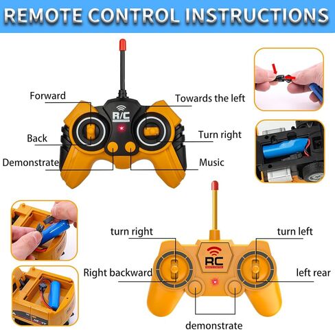Remote Control Excavator and Dump Truck Toy Set - RC Construction Vehicles Toy with Barricades, Road Signs, Simulated Rocks, Lights and Sounds, Present for Toddlers 3-12 Year Boys Girls in Saudi Arabia