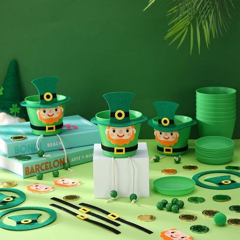 Holofly 24 مجموعات عيد القديس باتريك Leprechaun وعاء الحرفية عدة مع 24 الأواني الخضراء 72 ورأى الملحقات عيد القديس باتريك الزينة للمنزل الأيرلندية هدية حفلة الربيع زينة الحرف الداخلية الفصول الدراسية in Kuwait