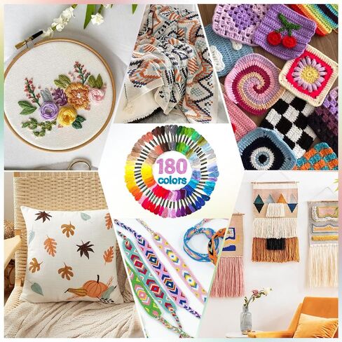 LOVIMAG Embroidery Thread Floss 180p Colors Skeins Friendship Bracelet String Making Bracelets Cross Stitch Kit Supplies Thin Yarn Sewing Patterns Strings Cotton Crochet Braces Wrap Rainbow Crafts in Kuwait