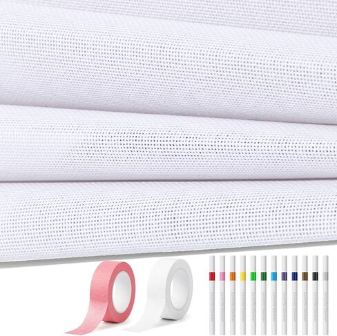 Zplontya Needlepoint Blank Canvas, White Needlepoint Canvas Starter Kit Include 4Pcs 18CT 12x18 Inch Blank Mesh, 2 Rolls Tape, 12 Markers for Needlepoint & Embroidery Projects in Kuwait
