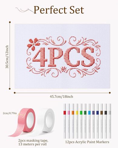 Zplontya Needlepoint قماش فارغ، مجموعة أدوات قماش بيضاء بالإبرة تتضمن 4 قطع 18CT 12x18 بوصة شبكة فارغة، 2 شريط لف، 12 علامة لمشاريع التطريز والتطريز in Kuwait