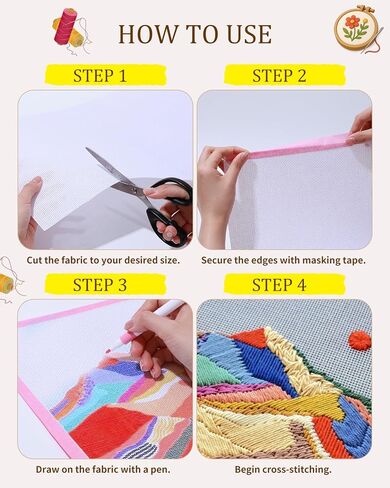 Zplontya Needlepoint قماش فارغ، مجموعة أدوات قماش بيضاء بالإبرة تتضمن 4 قطع 18CT 12x18 بوصة شبكة فارغة، 2 شريط لف، 12 علامة لمشاريع التطريز والتطريز in Kuwait